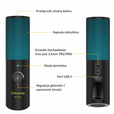 7Ryms SR-AT10 kondenzátorový mikrofón [USB-C / USB-A] čierny