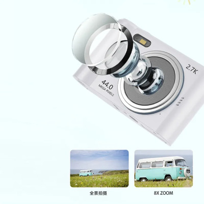 Mini 2.7k hd digitální fotoaparát 8xzoom 700mah přenosná videokamera pro děti s 8xzoom microSD kartou