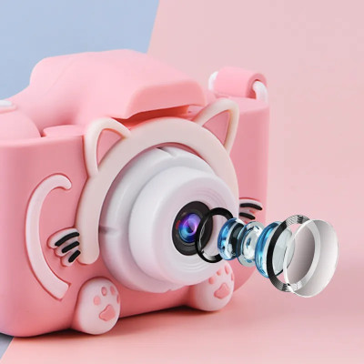 Mini Dětský Digitální Fotoaparát  obrazovka 2,0 Palce S Roztomilou Kočkou, Silikonové Pouzdro, Modrý