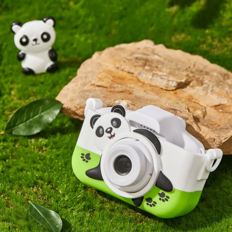 Detský digitálny fotoaparát Panda (bielozelený), silikónové puzdro