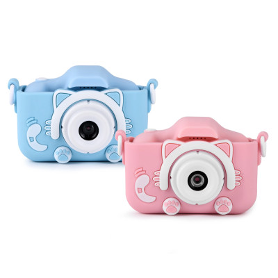 Mini Digitální Fotoaparát Hračka Cheildren 2,0 Palce S Roztomilou Kočkou Silikonové Pouzdro 32GB TF Čtečka Karet