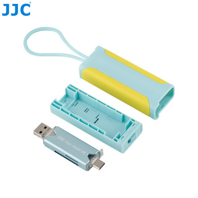 JJC puzdro na pamäťové karty + multifunkčná čítačka kariet USB 3.0 modro-žltá