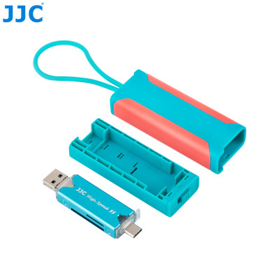 JJC Pouzdro na paměťové karty + multifunkční čtečku karet USB 3.0 modro-červená