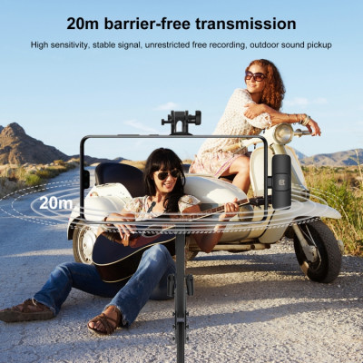 PULUZ Bezdrôtový klopový mikrofón s redukciou šumu pre zariadenia typu C / USB-C, podpora nabíjania telefónu (čierny)
