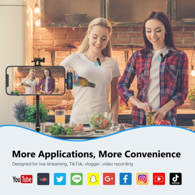 PULUZ bezdrátové klopové mikrofony s redukcí šumu pro iPhone / iPad, 8kolíkový přijímač a duální mikrofony (černé)