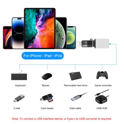 PULUZ USB-C / Type-C na 8 Pin OTG adaptér (černý) USB-C/iphone