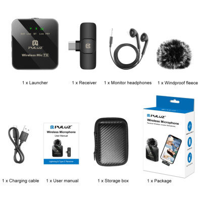 Bezdrátový klopový mikrofon PULUZ pro telefon typu C, přijímač typu c (černý)
