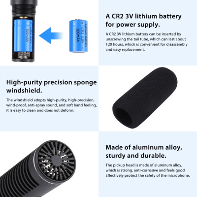 PULUZ Profesionální rozhovorový kondenzátorový video shotgun mikrofon s 3,5mm audio kabelem pro DSLR & DV kameru