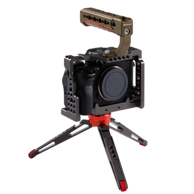 Dřevěná horní rukojeť kamery PULUZ s držákem na studenou botu pro stabilizátor, klece bezzrcadlovky (bronz)