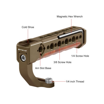 Drevená horná rukoväť pre fotoaparát PULUZ s držiakom studenej pätice pre stabilizátor, klietky pre bezzrkadlovky (bronzová)
