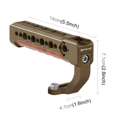 Dřevěná horní rukojeť kamery PULUZ s držákem na studenou botu pro stabilizátor, klece bezzrcadlovky (bronz)