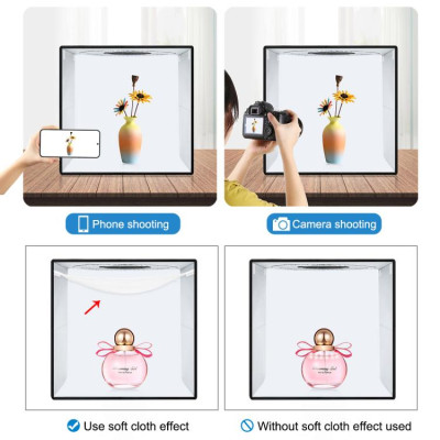 PULUZ Světelný stan přenosný 25 cm, kruhové světlo LED, odnímatelné pozadí, mini stativ