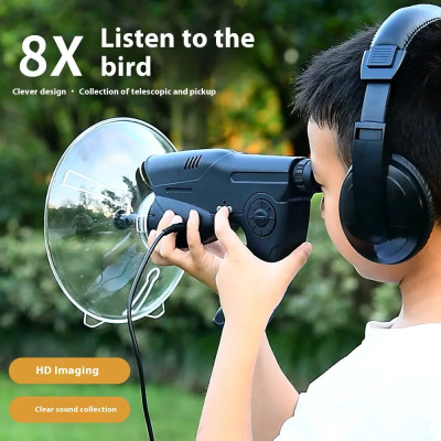 Venkovní dalekohled s přiblížením 8 x , pro pozorování ptáků a jiných zvířat s poslechem zvuků, sluchátka