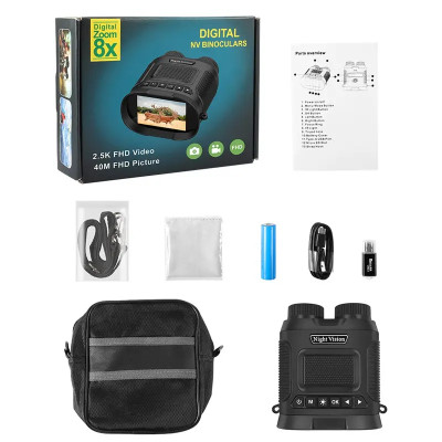 Digitální binokulární dalekohled, Night Vision, displej, Zoom 8x, černý