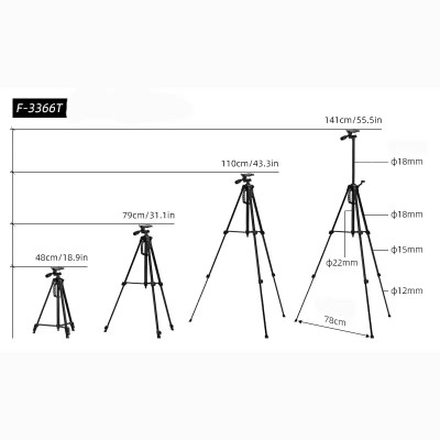 F-3366T Statív pre mobilný telefón a fotoaparát čierny 141 cm