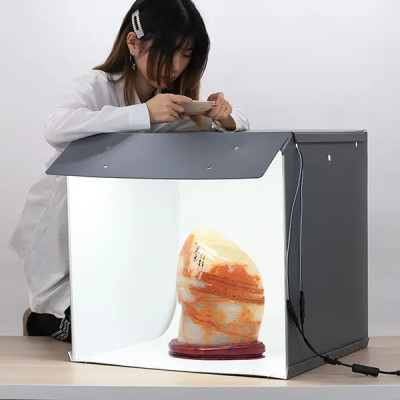 Sanoto Prenosný fotostan 40 cm, 2 x LED svetlo, odnímateľné pozadie, skladací