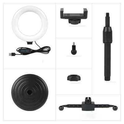 LED světlo kulaté 16cm/ 6 palců, mini stativ, držák telefonu