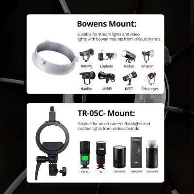 Softbox Triopo K3-55 s držiakmi Bowens + voština ( mriežka ) 55 cm