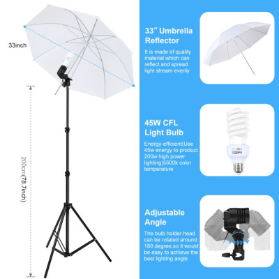 PULUZ Fotografický ateliérový set - pozadí, 2 x softbox, 2 x fotodeštník, stativy, žárovky, reflexní desky