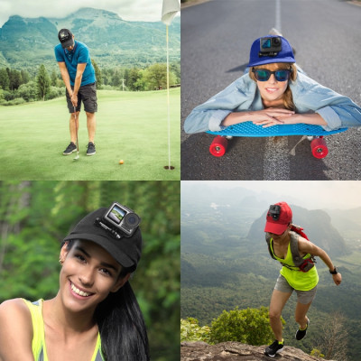 Baseballová čepice PULUZ s držákem na přezku J-Hook a šroubem pro GoPro, DJI OSMO akční a jiné akční kamery (modrá)