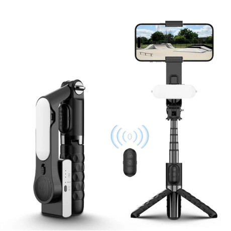 A6 1-osový stabilizátor, teleskopická selfie tyč, mini statív, diaľkové ovládanie, externé svetlo