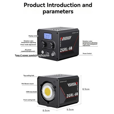 ZGRT60 LED Video Světlo Bi-Color COB Fotografické Studiové Světlo 2500K-7500K
