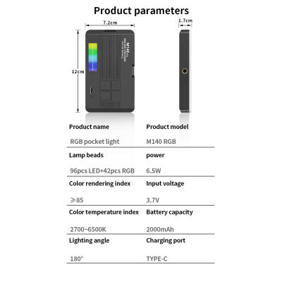 M140 MINI LED RGB světlo pro fotoaparát, telefon 6,5W