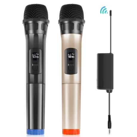PULUZ Set of 2pcs wireless dynamic UHF microphones with LED display, 1 x 3.5mm receiver