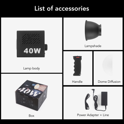 M60 LED štúdiové svetlo 40W, vstavaná nabíjateľná batéria, dvojfarebné, rukoväť, CCT 2500-8500K