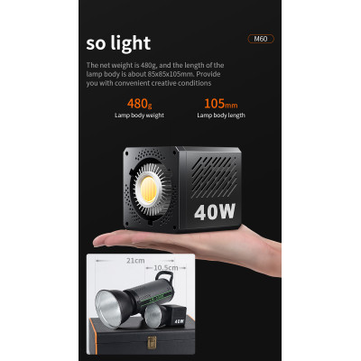 M60 LED štúdiové svetlo 40W, vstavaná nabíjateľná batéria, dvojfarebné, rukoväť, CCT 2500-8500K
