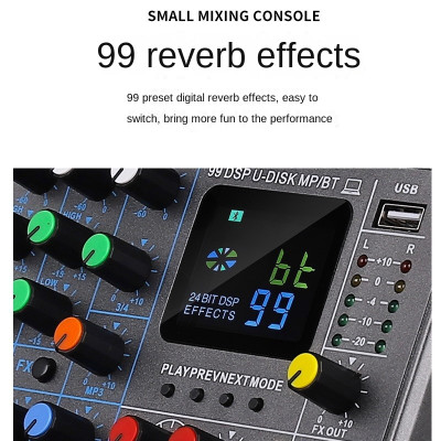 Mixážny pult D-38, 4-kanálový, USB, Bluetooth, na nahrávanie vokálov, hudby