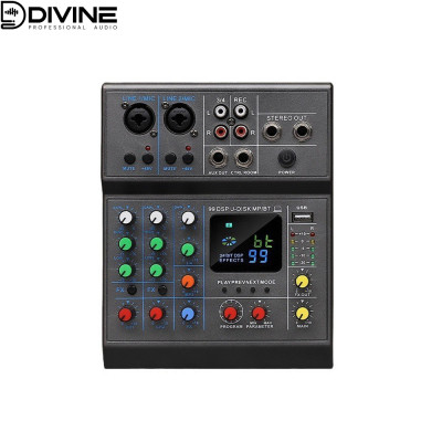 Mixážny pult D-38, 4-kanálový, USB, Bluetooth, na nahrávanie vokálov, hudby