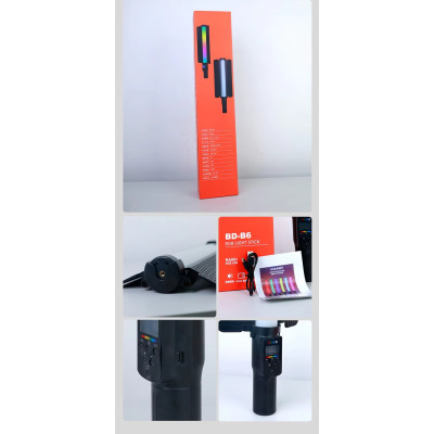 BD-B6 13W LED RGB ruční světlo, světelná tyč, výplňové světlo s barndoor pro fotografické osvětlení