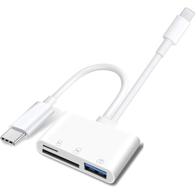 Adaptér, čtečka paměťových karet, výstupy USB-C + Lighning, vstupy Karta TF +USB + karta SD