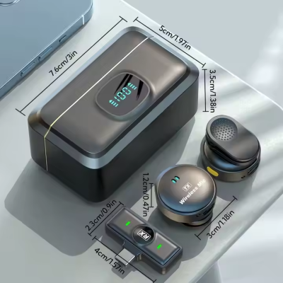 Sada Q8 - 2 bezdrôtové mikrofóny + prijímač pre mobilné telefóny s USB-C, prenosné