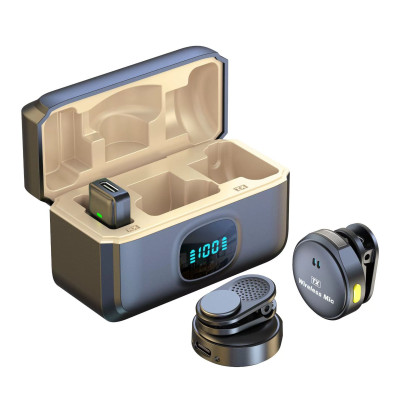 Sada Q8 - 2 bezdrôtové mikrofóny + prijímač pre mobilné telefóny s USB-C, prenosné