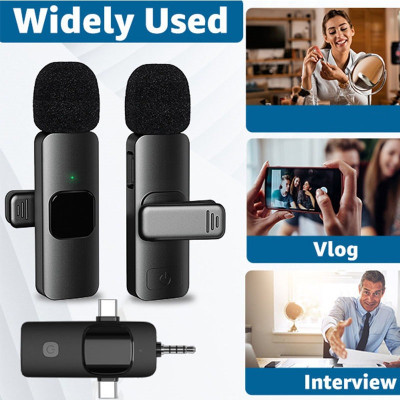 K15 - Bezdrôtový klopový mikrofón 2 ks + univerzálny prijímač s USB-c, Jack 3,5 mm, iphone pre telefóny, fotoaparáty