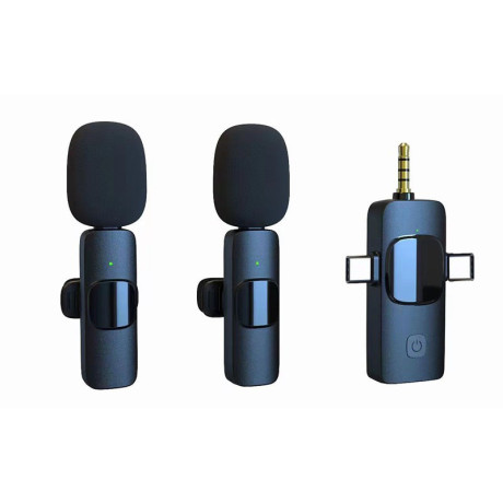 K15 - Bezdrátový klopový mikrofon 2 ks + universální přijímač s USB-c, Jack 3,5 mm, iphone