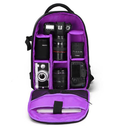 Multifunkčný vodotesný fialový batoh na fotoaparát a iné príslušenstvo, 30 x 19 x 43 cm