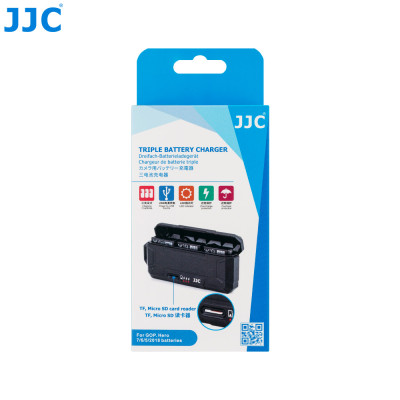 Trojitá nabíjačka batérií JJC s funkciou čítačky kariet Micro SD / TF, pre GoPro Hero 7, 6, 5 Black