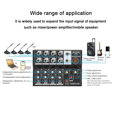 Mixážny pult Q48, 4-kanálový audio mixér