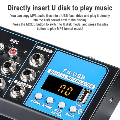 Mixážní pult F4   4-kanálový, USB, Bluetooth, MP3 Player