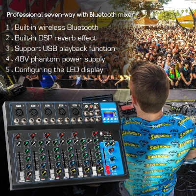 Mixér F7 7-kanálový, USB, Bluetooth, MP3 prehrávač