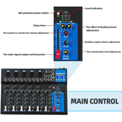 Mixér F7 7-kanálový, USB, Bluetooth, MP3 prehrávač