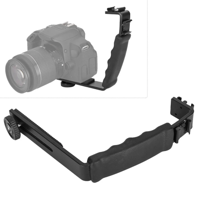 Držák fotoaparátu ve tvaru L, robustní rukojeť s 2 montážemi na hot shoe pro video, blesk Canon Nikon Sony DSLR