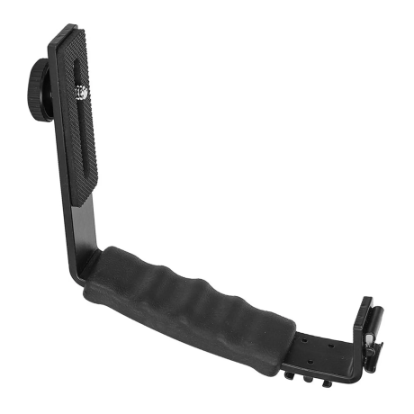 Držiak fotoaparátu v tvare písmena L, robustná rukoväť s 2 držiakmi hot shoe pre video, blesk Canon Nikon Sony DSLR