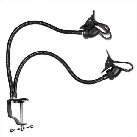 Dvojitý držiak telefónu s flexibilnými ramenami s úchytom na stôl