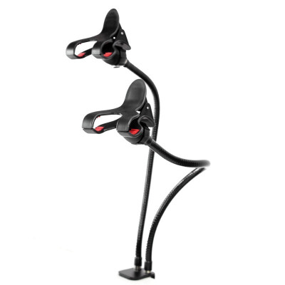 Dvojitý držák telefonu s ohebnými rameny s úchytem na stlůl