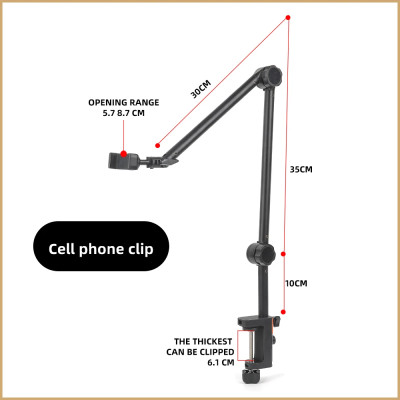 Holder, arm with table mount for microphone, phone, camera
