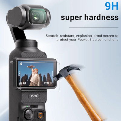 Tempered glass for lens and dipole protection for DJI OSMO Pocket 3 (transparent)